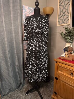 Hayden Black and White Polka Dot Long Sleeve Midi Dress